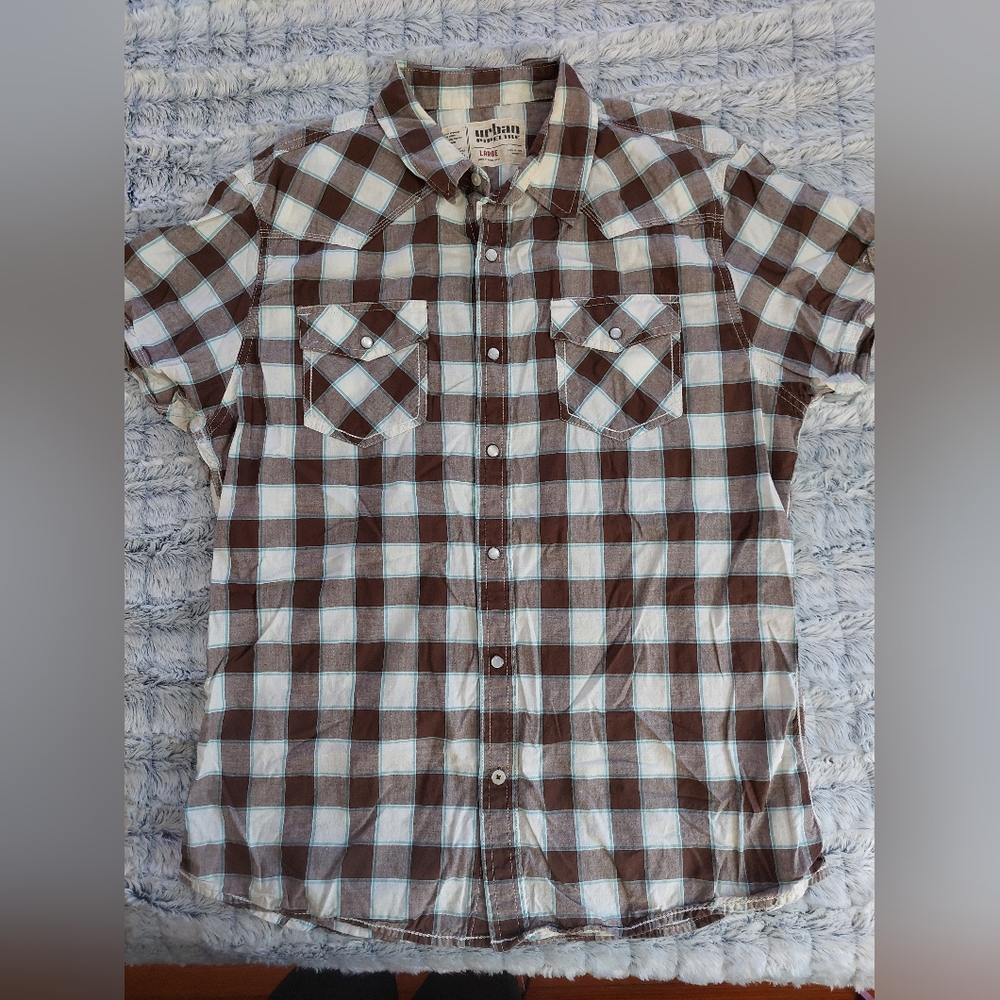Urban Pipeline Brown and‎ White Plaid Shirt